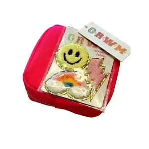 Get Ready With Me Travel Make Up GRWM Bag Hot Pink with Adhesive Patches Stuffer